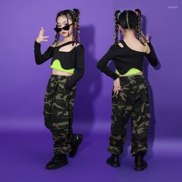 Stage Wear Hip Hop Dance Costumes For Kids Crop Tops Camouflage Pants Suit Children Jazz Street Performance Clothes DQS12604