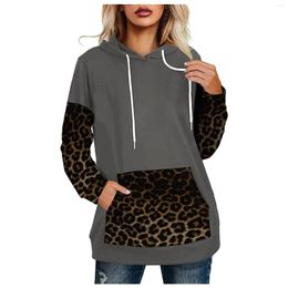 Women's Hoodies Winter Fall Pullovers For Womens Leopard Printed Long Sleeve Ladies Drawstring Hooded Sweatshirt With Pockets A40