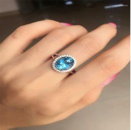Cluster Rings Topaz Ring 8 10mm Gem Finger Natural Real Blue 925 Sterling Silver Wholesales For Men Or Women