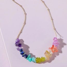 Pendant Necklaces Reiki Chakra Healing Natural Rainbow Crystal Necklace Irregular Chips Stone Amethyst Pink Quartz For Women Boho Jewellery