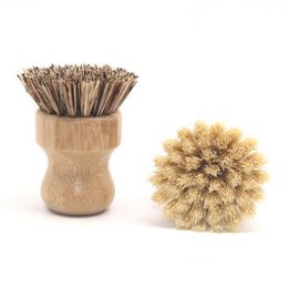 Cleaning Brushes Kitchen Brush Portable Round Handle Wooden For Pot Sisal Palm Dish Bowl Pan Chores Clean Tool Drop Delivery Dhgarden Dh1Ko