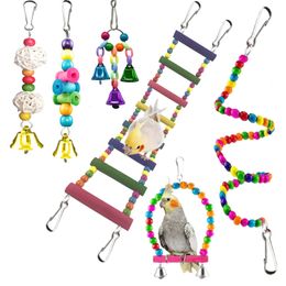Bird Parrot Swing Toy Chewing Hanging Hammock Bell Ladder for Small Parakeets Cockatiels Conures Finches KDJK2304