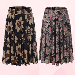 Skirts Women Vintage Floral Printed Long Skirt Fashion High-waist Pleated Skirts Elegant Fashion Lady Maxi Skirt Woman Jupe Summer 230418