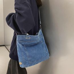 Evening Bags 90s Fashion Y2K Denim Textile Hobo Soft Slouchy Side Bag Fabric Ita College Book Laptop Big Capacity Sling Handbag Messenger