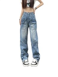 Men's Jeans American Fashion Design Graffiti Jeans Women Autumn and Winter High Street Retro Loose Straight Blue Pants Floor Mopping Pants 231118