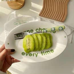 Plates Korean Style Green Letter Oval Plate Dessert Breakfast Ceramic Tableware Dinner For