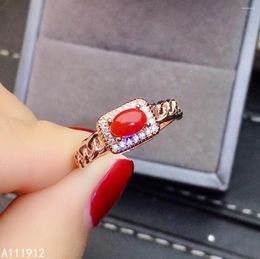 Cluster Rings KJJEAXCMY Fine Jewelry Natural Red Coral 925 Sterling Silver Women Gemstone Ring Support Test Got Engaged Marry