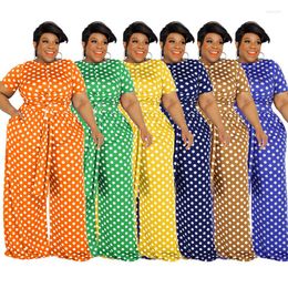 Ethnic Clothing Polka Dot Print Plus Size Women 5XL 2 Piece Sets Suits Womens Summer Outifits Cropped Tops Wide Leg Pants African