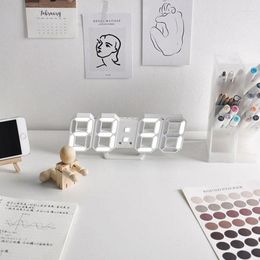 Table Clocks Korea Ins Digital Clock Luminous Time Date 3D Living Room Desktop LED Electronic Alarm Wall Decorative Light