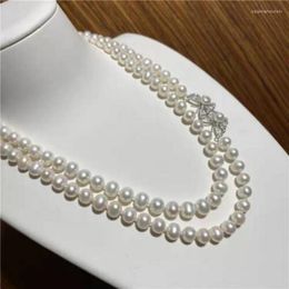 Chains Stunning Two Strands South Sea 8-9mm Round White Pearl Necklace Silver 925