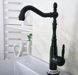 Kitchen Faucets Washbasin Faucet Black Finish Brass Single Handle Hole Deck Mounted Swivel Spout And Bathroom Sink Mixer Tap 2nf653