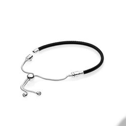 Black Leather Slider Bracelet for Pandora Real Sterling Silver Wedding Party designer Bracelets For Women Girlfriend Gift Hand chain Jewellery with Original Box Set