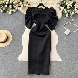 Vintage Celebrity Style Dress Bubble Sleeves Design Luxury Dress Waist Wrap Unique and Supernatural Long Dress