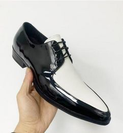Wedding Dress Shoes Men Fashion White Black Patent Leather Mens Derby Shoe Big Size 38-46