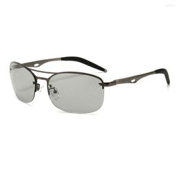 Sunglasses Stainless Steel Rimless Polarized Men Driving UV400 Motorcycle Glasses Brown Frame Silver Lens Size:52-19-140mm