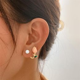 Hoop Earrings Cross Border Romantic Pink Tulip Classic Creativity A Two Wear Earring Temperament Light Luxury For Women