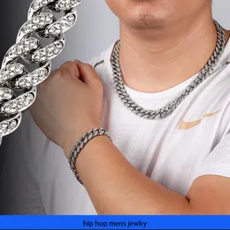 hip hop necklace for mens gold chain iced out cuban chains 12.5mm Thick Full Diamond Hip Hop Bracelet Necklace Large Gold Chain