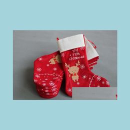 Christmas Decorations Snowflake Deer Stocking Gift Bag Candy Apple Bags Wrap Long Stockings Socks Red Festive Party Supplies Drop De Dh5Kq