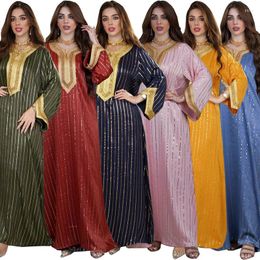 Ethnic Clothing Dress Middle East Dubai Muslim Polyester Cotton Stripe Stamping Featured Lace Diamond Saudi Arabian Evening