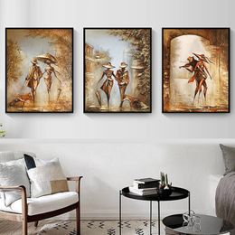 Wonderful Love Romantic Couple With Umbre Strolling Canvas Painting Graffiti Tattoo Prints Wall Art Picture for Living Room