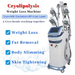 Vertical Laser Lipo Slimming Machine Cryotherapy Cryolipolysis Fat Freezing Multifunctional Equipment 40k Cavitation Weight Loss 4 Cryo Heads Working Together