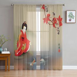 Curtain Japanese Geisha Carp Tulle Sheer Window Curtains For Living Room Kitchen Children Bedroom Voile Hanging