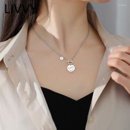 Pendant Necklaces LIVVY Silver Color Round Pattern Necklace Simple Clavicle Chain Versatile Light Luxury Jewelry