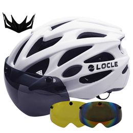 Cycling Helmets LOCLE Bicycle Helmet CE Certification Cycling Helmet Women Men 55-66cm Ultralight Bike Helmet Road Mountain Helmet Lens Sunvisor P230419