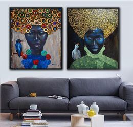 GoldLife Africa canvas painting Wall Art Painting Pictures Posters and Prints Black Woman With Bird On Canvas Wall Pictures11246666