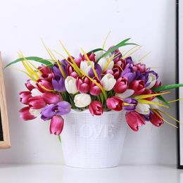 Decorative Flowers Tulip Flower Wreath Artificial Spring Garland For Front Door Wall Window Home Living Room Bedroom Decorations