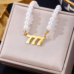 Pendant Necklaces Number Angel 111 222 333 444 Imitation Pearl Neckcklace Choker 555 777 888 999 666 Stainless Steel Minimalist Jewelry