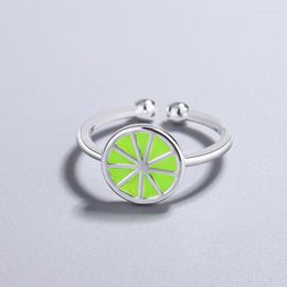 Cluster Rings Korean Epoxy Green Lemon Ring Dainty Finger Anel Silver Colour Open For Women Student Cute Fruit Jewellery Gifts