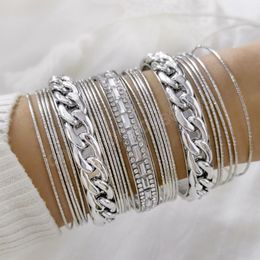 23 PCS Punk Silver Color Bracelets Set for Women Trendy Alloy Metal Bangle Bohemian Jewelry Accessories Gift