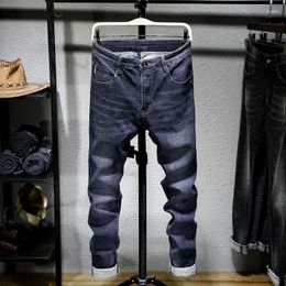 Men's Jeans 2023 Men's Brand Stretch Slim Fit Business Casual Denim Pants Male Blue Solid Colour Pencil Trousers Men Luxury Clothing