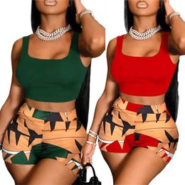 Women's Tracksuits Echoine Summer Women Slim Square Collar Vest Top And Digital Print Shorts Two 2 Pieces Set 2022 Beach Resort Wind Casual Outfits P230419