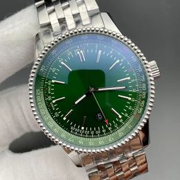 46MM Navitimer Green Dial Watch Automatic Mechanical Movement Silver Dial 50TH ANNIVERSARY Men Watch Brown Stainless Steel Strap Mens Wristwatches