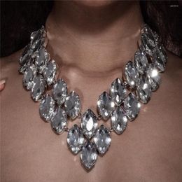 Chains INS Fashion Double Acrylic Large Crystal Pendant Necklace Bridal Wedding Ultra Flash Rhinestone Bone Chain Jewellery Accessories