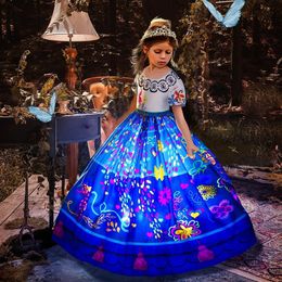 Girl s Dresses Uporpor Encanto Mirabel Princess LED Light Up Dress for Girls Cosplay Isabela Christmas Birthday Party Carnival Evening 230418