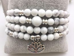 Strand 108 White Howlite Mala Beads Yoga Jewellery Buddhist Meditation Chakra Healing Feminine Energy Intuition Lotus Bracelet