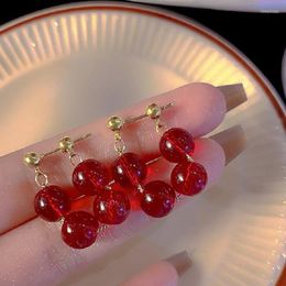 Hoop Earrings Lovelink Exquisite Red Resin Round Bead Tassel For Women Fashion Gold Color Geometric Girl Jewelry