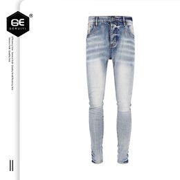 European and American 2023 new mens jeans personality trend brand paint particles denim feet fashion slim straight long pants trend