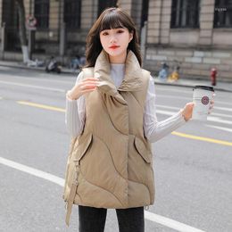 Women's Vests Turn Down Collar Autumn Vest Solid Zipper Pockets Ladies Loose Sleeveless Jacket Thick Waistcoat Female MT580