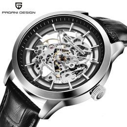 Wristwatches PAGANI DESIGN Brand Skeleton Hollow Leather Men's Wrist Watches Luxury Mechanical Male Clock Relogio Masculino 230419