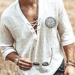 Mens TShirts White Tshirt Summer Top Casual Man Blouse Short Sleeve Cotton Linen s Men Loose Baggy Silk Chemise Homme 230419
