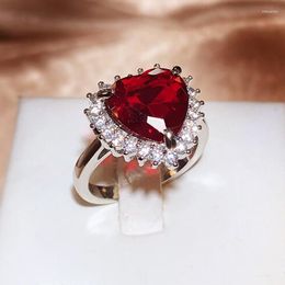 Cluster Rings Temperament Simulation Red Tourmaline Gemstone Heart-shaped Open Ring Female Fashion Party Birthday Gift Wholesale