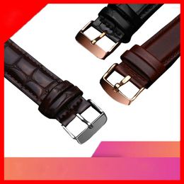 Watch Bands Genuine Leather Watchbands 14mm 16mm 18mm 20mm Black Dark Brown Women Men Cowhide Band Strap Belt With Buckle