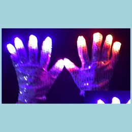 Other Event Party Supplies New Led Glow Flashing Sequins Gloves Dance Finger Lighting Mittens Halloween Christmas Performance Stag Dhq1X