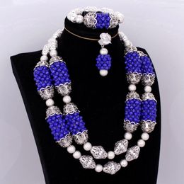 Necklace Earrings Set African Bridal Jewelry Royal Blue Dubai Jewellery For Women Big Balls Fine Nigeria Wedding Beads