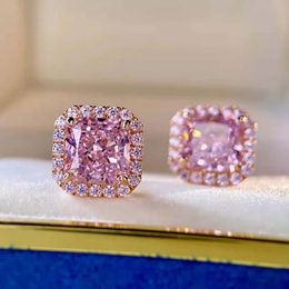 Choucong Brand Wedding Jewellery Sets Luxury Jewellery 925 Sterling Silver Gold Fill Princess Cut Pink Topaz CZ Diamond Gemstones Party Women Ring Stud Earring Gift