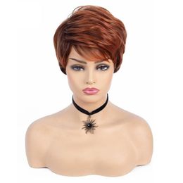 Synthetic Wigs Dai Weier Female Haircut Puffy Straight Natural Short Red Wine Brown Hair For Black Women